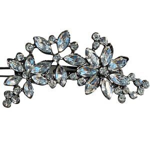CrFlower Hair Clip W/ Rhinestone Detailing For Women Silver Tone Finish